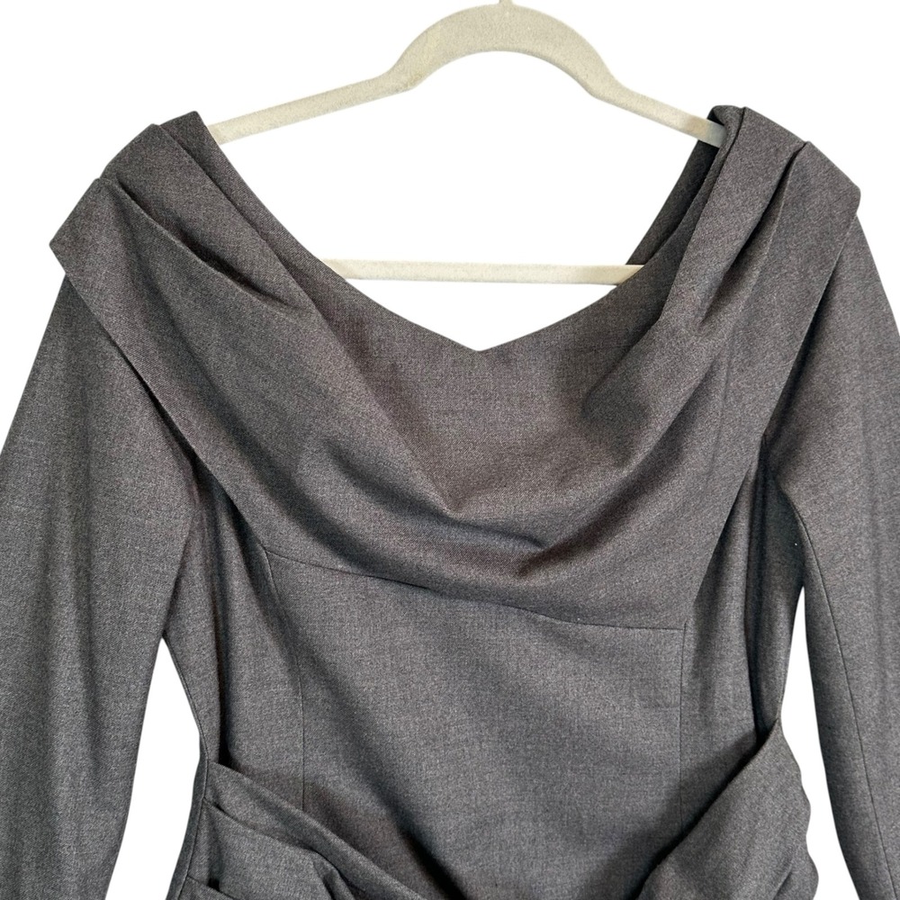 Karen Millen Mini Dress Woven Wool Mix Bardot Draped Off Shoulder Grey 8 Chic - Picture 4 of 12